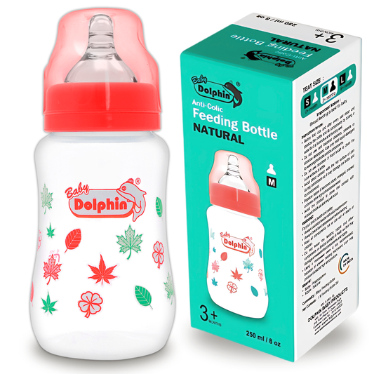 Anti-Colic Wide Neck Plastic Feeding Bottle, 250ml, Red.