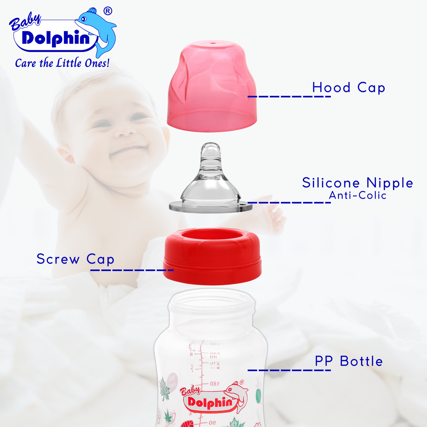 Anti-Colic Wide Neck Plastic Feeding Bottle, 250ml, Red.