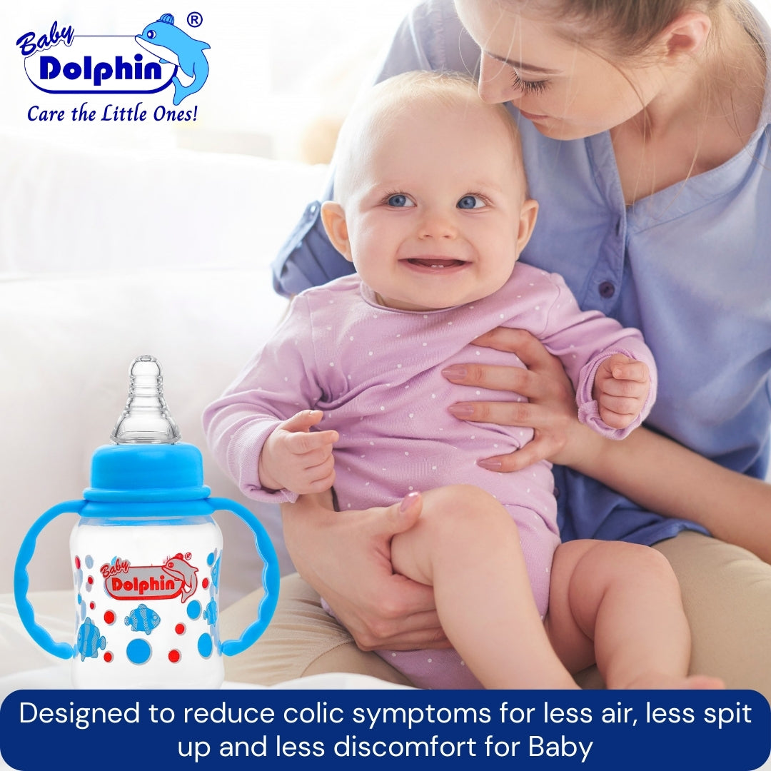 Anti-Colic Plastic Feeding Bottle 125ml with Handle, Blue