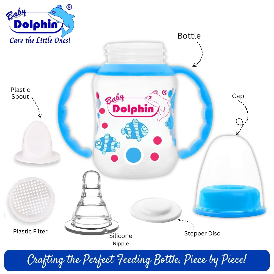 Anti-Colic Plastic Feeding Bottle 125ml with Handle, Blue