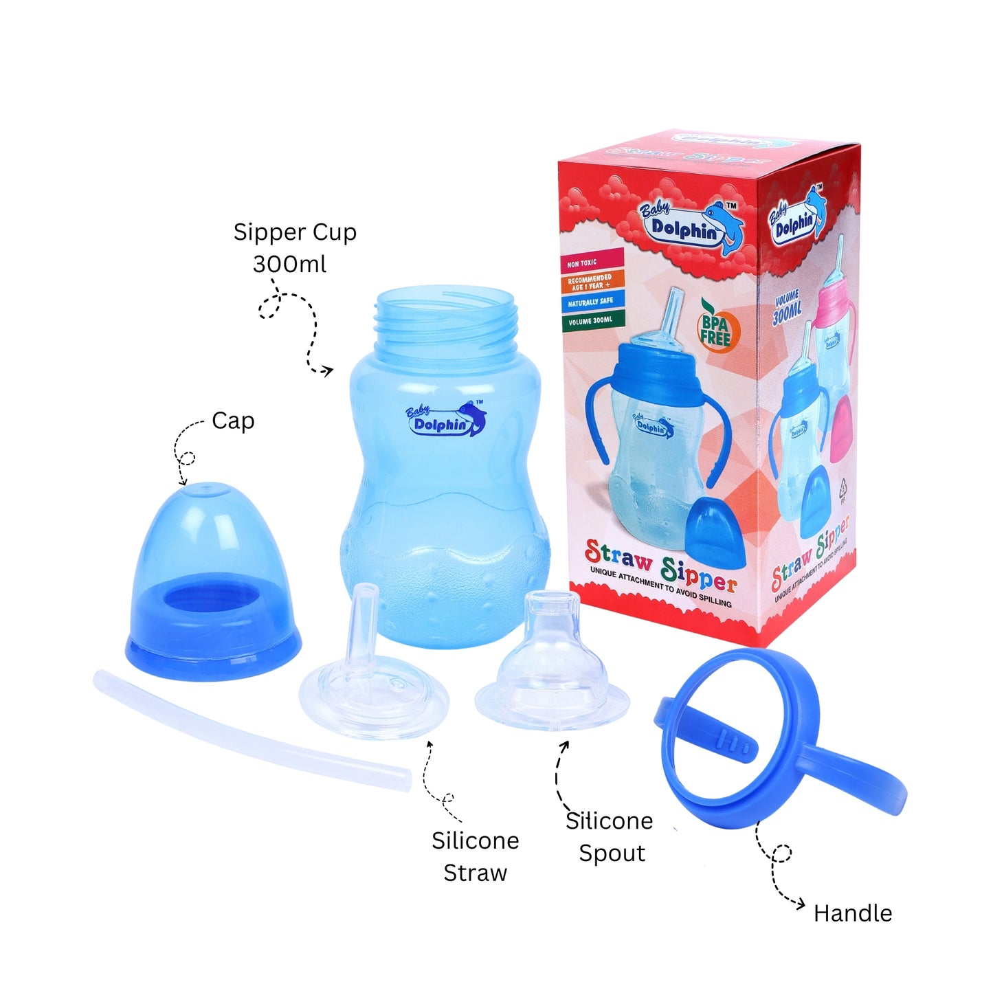 Interchangeable Sipper / Sippy Cup 300ml, Blue.